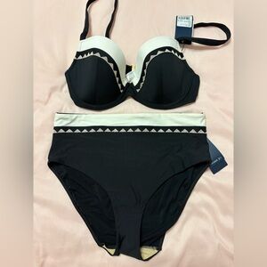 Black and Cream Women's Bikini Set